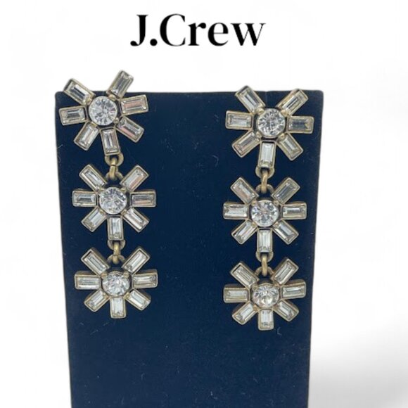 J.Crew Crystal Floral Drop Antiqued Gold Dangle Drop Earrings Long Runway - Picture 3 of 11
